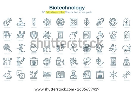 Biotechnology line icon pack. Biotechnology Stroke icon set. Editable Stroke ico