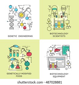 Lineare biotechnologische Zusammensetzungen, einschließlich Wissenschaftler und gentechnisch veränderte Lebensmittel und professionelle Geräte, einzelne Vektorgrafik