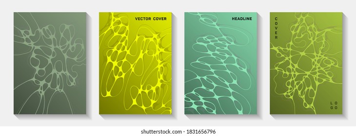 Biotechnologie und neurowissenschaftliche Vektorgrafiken decken sich mit der Struktur der Neuronen-Zellen. Überquerte Wellen, geometrische Hintergründe. Delikate Titelseiten-Vektorgrafiken-Layouts. Wissenschaftliche Neurologie-Cover