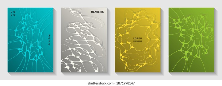 Biotechnologie und neurowissenschaftliche Vektorgrafiken decken sich mit der Struktur der Neuronen-Zellen. Überkreuzte Kurvenlinien Gitterhintergründe. Minimale Notebook-Vektorgrafiken-Layouts. Die wissenschaftliche Biotechnologie umfasst.