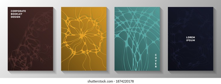 Biotechnologie und neurowissenschaftliche Vektorgrafiken decken sich mit der Struktur der Neuronen-Zellen. Überlagernde Wellen fließen Texturen. Trendy Magazin Vektorvorlagen. Chemie- oder Physikabdeckungen.