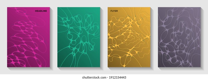 Biotechnologie und neurowissenschaftliche Vektorgrafiken decken sich mit der Struktur der Neuronen-Zellen. Runde Kurvenlinien Netzwerk-Backdowns. Vivide Broschüre Vektorgrafiken Layouts. Anatomie, Biologie, Medizin bedeckt.