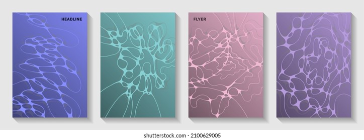 Biotechnologie und neurowissenschaftliche Vektorgrafiken decken sich mit der Struktur der Neuronen-Zellen. Überlagernde Wellen plexus Hintergründe. Abstrakte Titelseiten-Vektorgrafiken-Layouts. Medizinische Krankenpflegeprodukte.