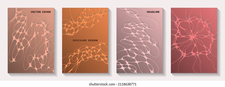 La biotecnología y la neurociencia cubre vectores con estructura de células neuronales. Fondos de movimiento de ondas vinculadas. Diseños vectoriales de la revista de moda. Portadas científicas de neurología.