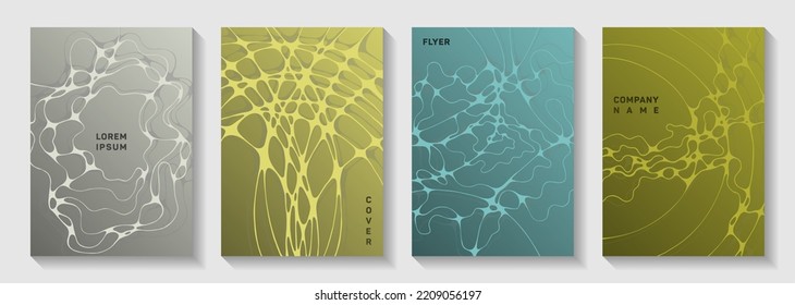 Biotechnologie und neurowissenschaftliche Vektorgrafiken decken sich mit der Struktur der Neuronen-Zellen. Überschneidungen von Kurvenlinien Verzierungen Texturen. Trendy Notebook Vektor Layouts. Der Bericht über die Laborforschung deckt das ab.
