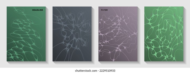 Biotechnologie und neurowissenschaftliche Vektorgrafiken decken sich mit der Struktur der Neuronen-Zellen. Linked Kurvenlinien reißen Rückwürfe. Stilvolle Broschüren, Vektorvorlagen. Wissenschaftliche Neurologie-Cover