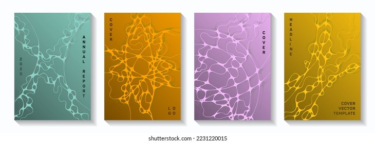 Biotechnologie und neurowissenschaftliche Vektorgrafiken decken sich mit der Struktur der Neuronen-Zellen. Komplexe Wellen Geometrie Texturen. Vektorgrafiken-Layouts von tragbaren Notebooks. Medizinische Krankenpflegeprodukte.