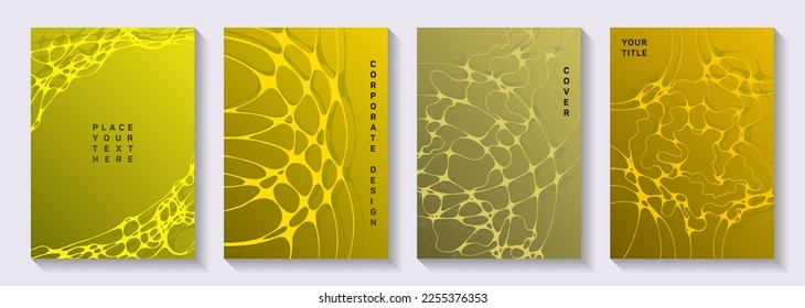 Biotechnologie und neurowissenschaftliche Vektorgrafiken decken sich mit der Struktur der Neuronen-Zellen. Flüssigkeitskrümmungslinien Blashintergründe. Weiche Banner-Vektorvorlagen. Die Mikrobiologie deckt ab.