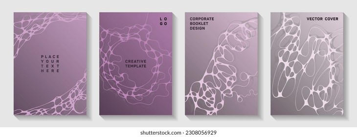 Biotechnology and neuroscience vector covers with neuron cells structure. Mobile curve lines geometry backdrops. Flat banner vector layouts. Pharmaceutical medical covers.