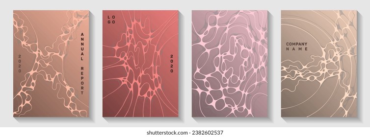 La biotecnología y la neurociencia cubre vectores con estructura de células neuronales. fondo de movimiento de ondas flexibles. Diseños vectoriales mínimos de folletos. Portadas científicas de neurología.