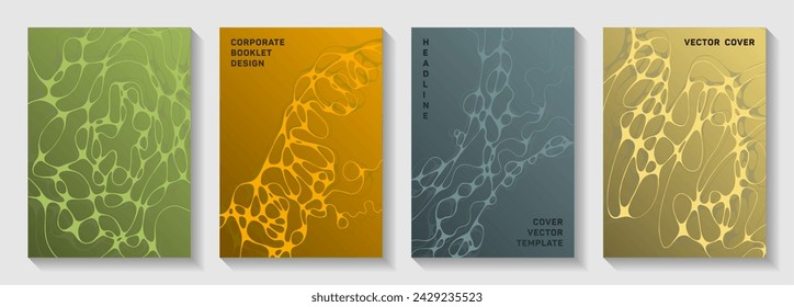 Vectores de biotecnología y neurociencia con estructura de células neuronales. Ondas fluidas en telón de fondo. Elegantes diseños vectoriales de banner. La ciencia de la microbiología cubre.