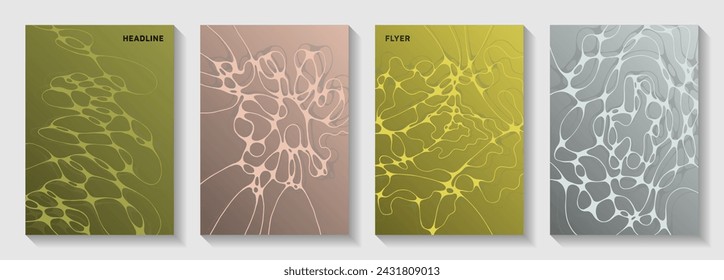 Vektor aus Biotechnologie und Neurowissenschaften bedeckt Neuronenzellen. Komplexe Kurvenlinien, Bewegungstexturen. Subtile Broschürenvektorvorlagen. Gesundheits- und Hygienevorschriften.