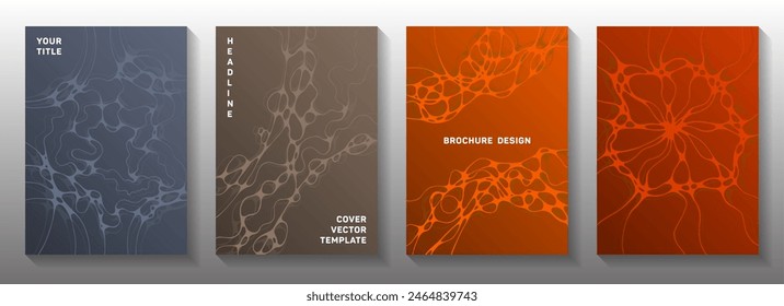 Biotechnologie und Neurowissenschaften Vektorgrafik deckt mit Neuronenzellen Struktur, flexible Wellen Geometrie Hintergründe. Layouts der Vektorgrafik von Tracery-Titelseiten. In: Neurology Scientific Covers.