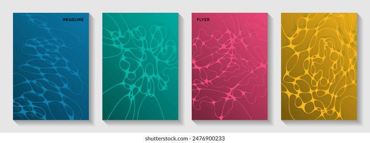 Biotechnologie und Neurowissenschaften Vektorgrafik deckt mit Neuronenzellen Struktur. Glätten Sie die Geometriehintergründe für Kurvenlinien. Layouts für Abstrakte Titelseiten-Vektorgrafiken. In: Microbiology Science Covers.