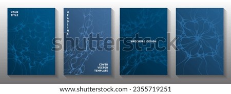 Biotechnology and neuroscience vector covers with neuron cells structure. Intersecting waves meshwork backdrops. Openwork title page vector templates. Pharmaceutical medical covers.