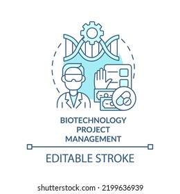 Biotechnology Project Management Turquoise Concept Icon. Scientific Specialist Abstract Idea Thin Line Illustration. Isolated Outline Drawing. Editable Stroke. Arial, Myriad Pro-Bold Fonts Used