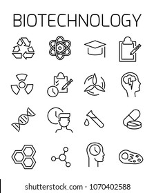 Biotechnology related vector icon set. Well-crafted sign in thin line style with editable stroke. Vector symbols isolated on a white background. Simple pictograms.