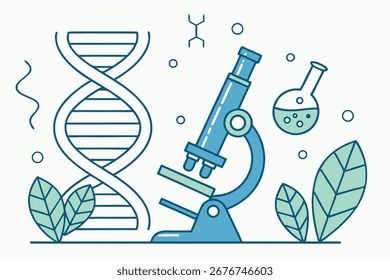 Biotecnología Investigación ADN, Microscopía y Experimentos de Laboratorio en Estilo de Arte de Línea Verde y Verde.