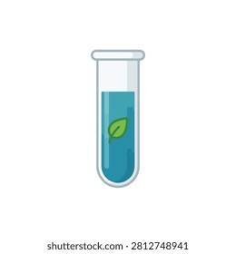 Biotechnology research with leaf in blue liquid inside test tube