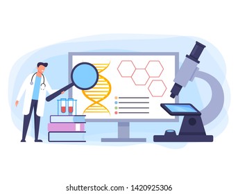 Biotechnology researching concept. Vector flat graphic design cartoon illustration