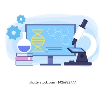 Biotechnology researching concept. Vector flat graphic design cartoon illustration