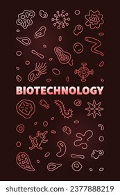 Biotechnology Science concept line vector vertical colored banner or illustration with dark background