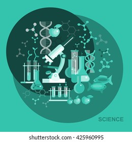 Biotechnology science icons concept, composition of genetic engineering, nanotechnology science and genetic modification with microscope