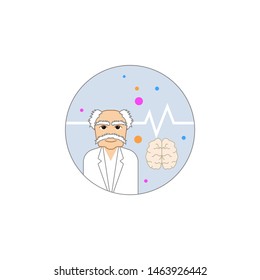 Biotechnology, scientist, brain in badge icon. Element of biotechnology icon