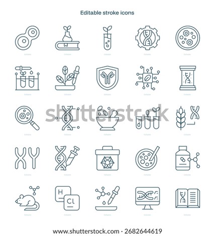 Biotechnology stroke icon. Biotechnology line icon set. editable stroke icon pack
