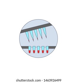 Biotechnology, test tube in badge icon. Element of biotechnology color icon