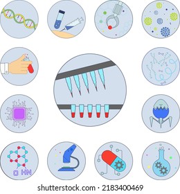 Biotechnology, test tube in badge icon in a collection with other items