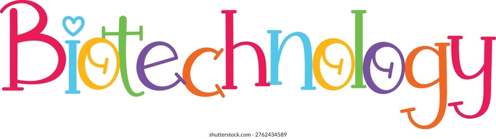 Biotechnology text in bright hues represents modern science and advanced technology research.