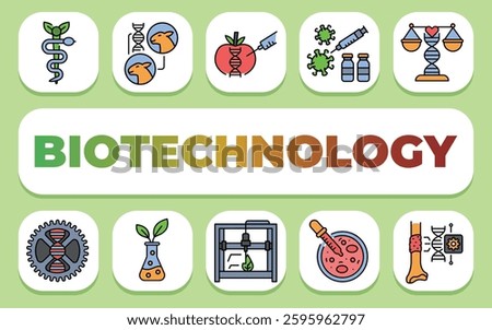 biotechnology text concept. Shablon for presentation and Infographics. Minimal Clean Icons for Apps and Websites.