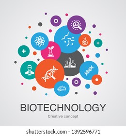 Biotechnology trendy UI bubble design concept with simple icons. Contains such elements as DNA, Science, bioengineering, biology and more