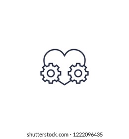 biotechnology vector line icon with heart and gears