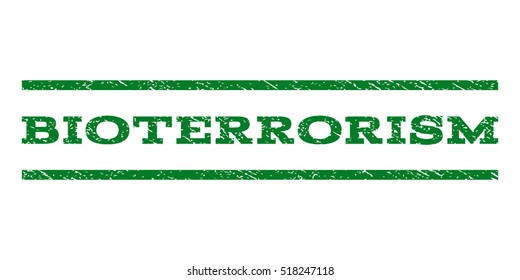 Bioterrorism watermark stamp. Text caption between horizontal parallel lines with grunge design style. Rubber seal stamp with scratched texture. Vector green color ink imprint on a white background.