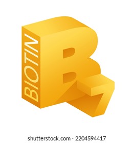 Biotin 3D Isometric Icon - Vitamin B7 As Dietary Food Supplement