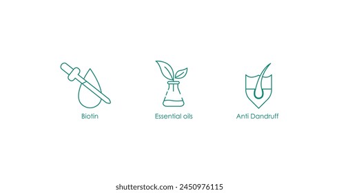 Biotin, Essential Oil, Anti-Dandruff Skincare Product Vector Icons