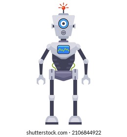 bipedal iron robot with an antenna. human assistant robot. flat vector illustration.