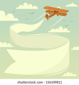 Biplane with banner. Vector illustration.