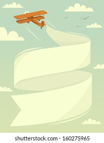 Biplane with banner. Vector illustration. 