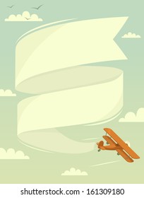 Biplane with banner. Vector illustration. 