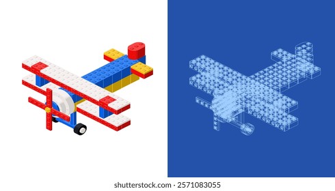 Biplane blueprint project idea and implementation. Vector