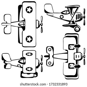 Biplane cartoon design element set, isolated vector, horizontal
