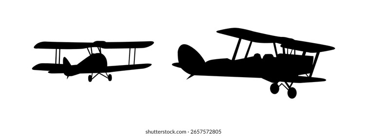 Vector biplano de Cessna en color negro