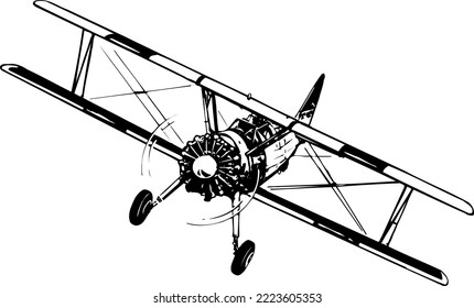 Biplane in Flight Vector Illustration