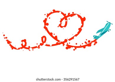 a Biplane flying in the sky leaving behind a love smoke trail. biplane drawing heart in the sky