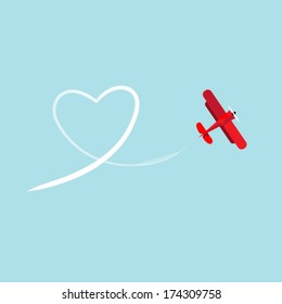 Biplane and heart in the sky. Vector illustration biplane drawing a heart in the sky.