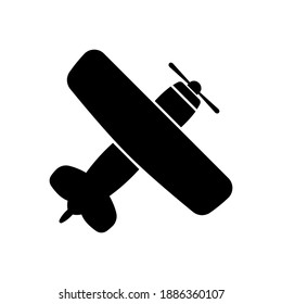 Biplane icon. Black silhouette. Top view. Vector flat graphic illustration. The isolated object on a white background. Isolate.