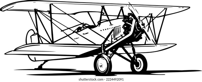 Biplane on Ground Vector Illustration